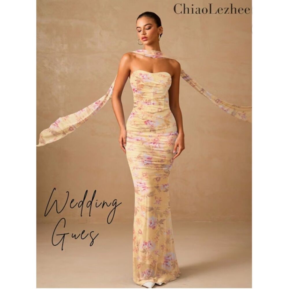 Floral Mesh Corset Maxi Skirt Set Y2K Wedding Guest Prom 3 Piece - Picture 5 of 9